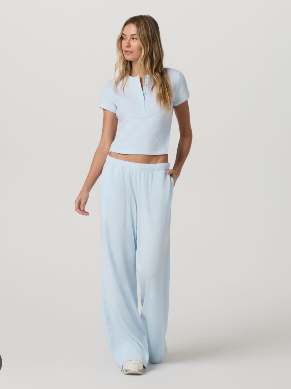 Vuori Waffle Wide Leg Pants in Soft Sky - Picture 4 of 13
